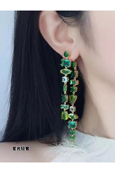 Miss Wang أقراط نسائية فاخرة طويلة خضراء على شكل قطرة ماء