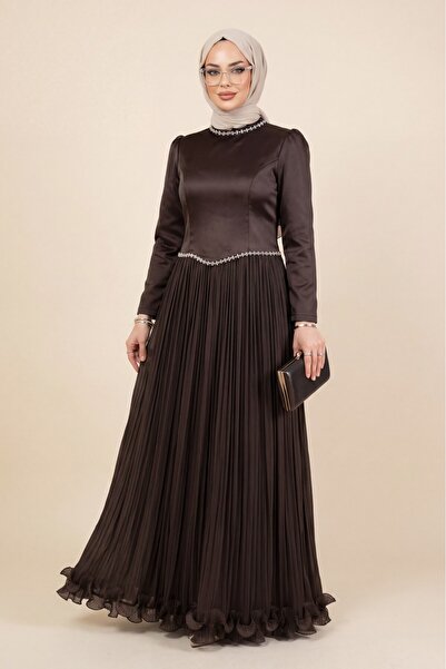 HİJABAYA Σατέν φόρεμα σιφόν Janjan με πέτρινη λεπτομέρεια και βολάν στο κάτω ...