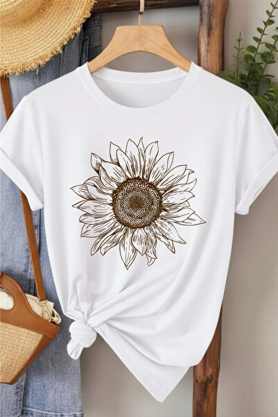 l'eivor Γυναικείο μπλουζάκι με στάμπα σε μπεζ ηλίανθο