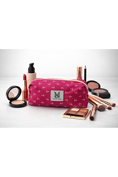 MAKE BAG ÇAPA DESEN PEMBE MAKYAJ ÇANTASI