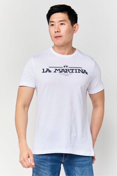 La Martina Men Crew Neck Brand Logo Short Sleeve T-Shirt, White