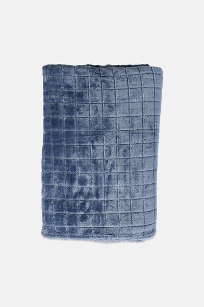 COTTON HOME Single Size Plush Square Blanket, Blue