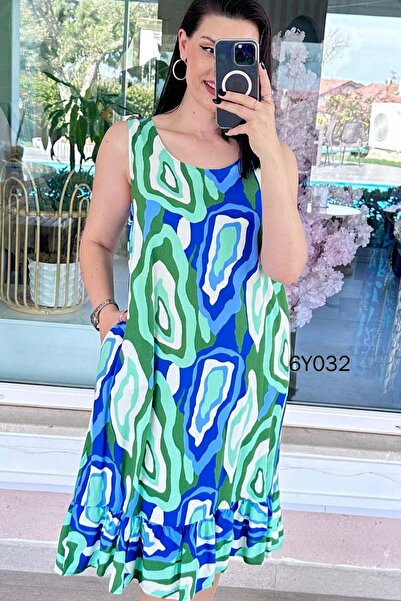 İnce Topuk Φόρεμα βισκόζης με βολάν και μηδενικά μανίκια 6y032