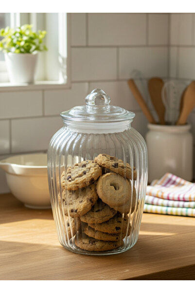 Living Glass Jar with Glass Lid and Integrated Glass Ball,2.2L
