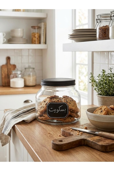 Living Glass Jar with Black Labeling Sticker, 1.7L