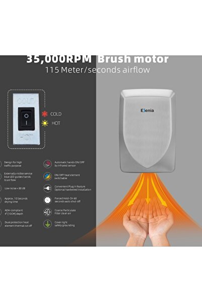 ESENIA Uscător de mâini Dry Plus din oțel inoxidabil 1000 W