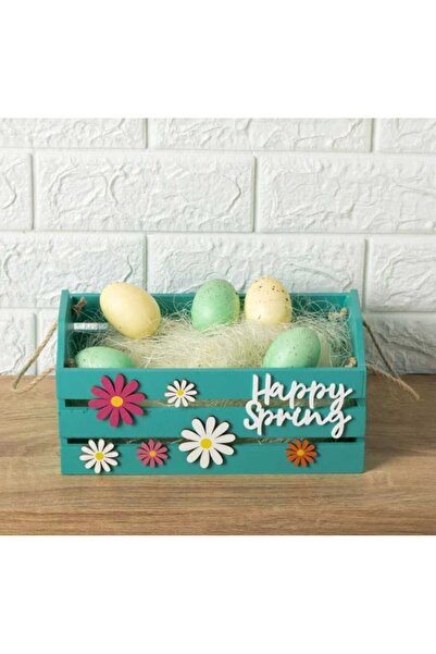 OEM Διακοσμητικό Πασχαλινό Ξύλινο Κουτί Τυρκουάζ Μαργαρίτες Καλή Άνοιξη 25x15...