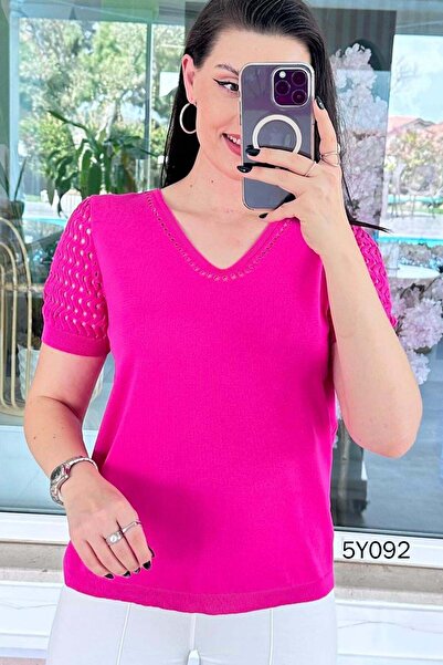 İnce Topuk Μπλούζα πλεκτά από ατσάλι με ανοιχτόχρωμα μανίκια 5y092