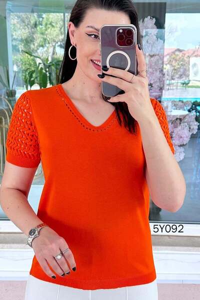 İnce Topuk Μπλούζα πλεκτά από ατσάλι με ανοιχτόχρωμα μανίκια 5y092