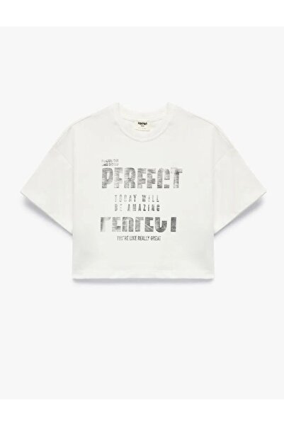 Koton Βαμβακερό κοντομάνικο μπλουζάκι με λαιμόκοψη με στάμπα