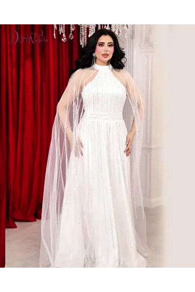 domiga White Evening Dress Lulu with Royal Cape