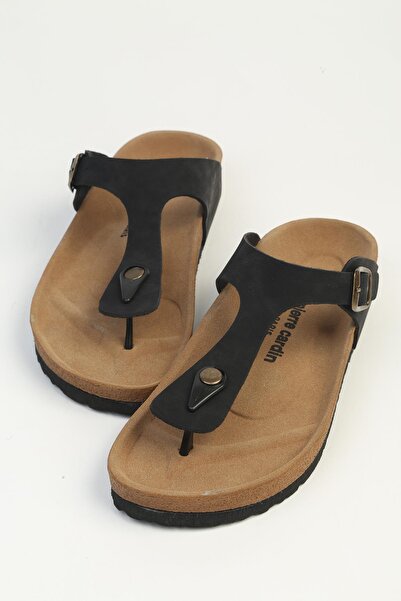 Pierre Cardin Μαύρες γυναικείες παντόφλες Nubuck PC-7910