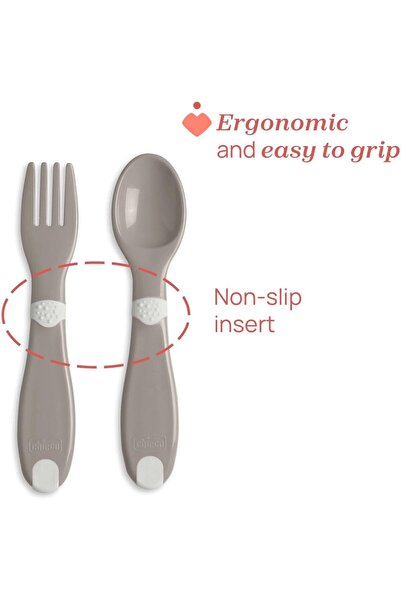 Chicco First Cutlery 12m+, Grey