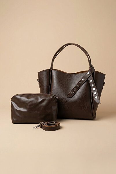 Fulla Moda Staple Detailed Faux Leather Handbag with Puppies