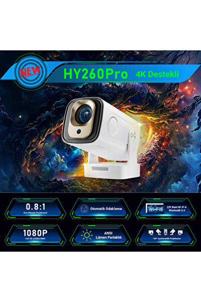 idragon HY260 Pro Akıllı Projektör | 1080P Full HD | 4K Destekli | WiFi 6 & B...