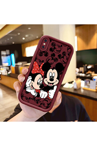 ucuc iPhone X/XS Uyumlu Darbeye Dayanıklı Kamera Korumalı Bordo Silikon Baskı...