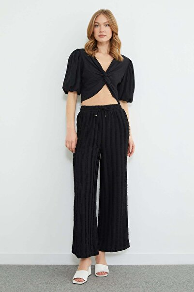 Fulla Moda Παντελόνι από ύφασμα κρεπ με ελαστική μέση και τσέπες