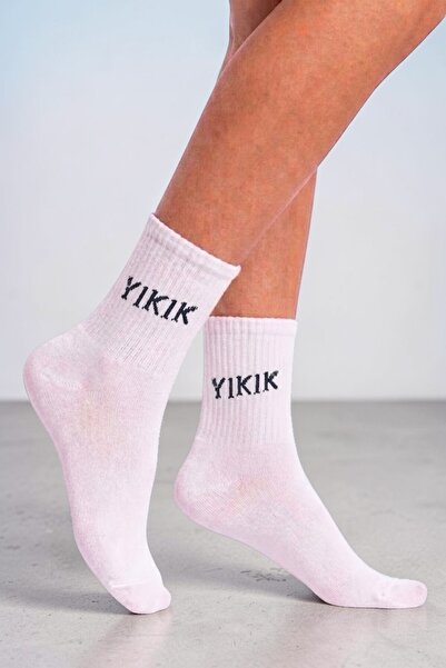 Esinti "Yıkık" Themed Socks White Women's Men's Teen College Socks - Single