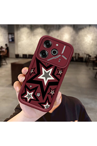 ucuc Tecno Pova 6/Pova 6 Pro Uyumlu Darbeye Dayanıklı Kamera Korumalı Bordo S...