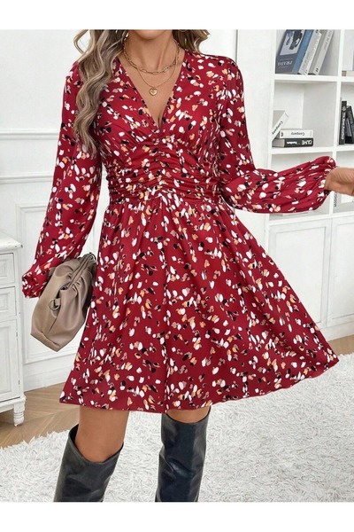 Iuliashop Rochie scurtă roșie cu imprimeu animal Doritt - M