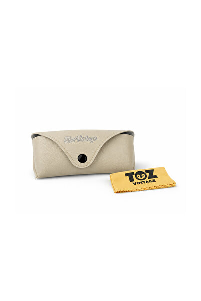 Toz Vintage Krem Deri Çıtçıtlı Gözlük Kılıfı Sert Kapaklı Koruyucu Kutu