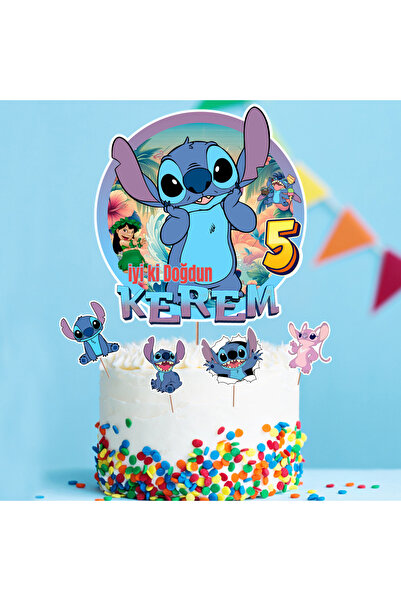 Parti Evreni Kişiye Özel Stitch Temalı Pasta Süsü Seti