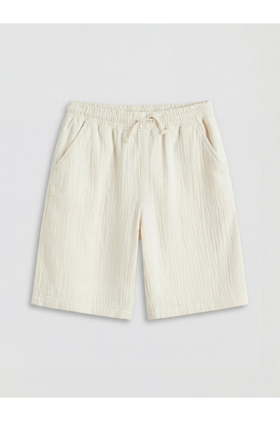 LC Waikiki Pantaloni scurți din muselină pentru băieți LCW Kids, bej, cu tali...
