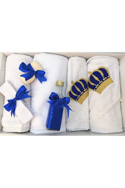 Shop Carnaval Комплект за кръщене, 7 части, Кралска корона, Бяло/Синьо, Памук