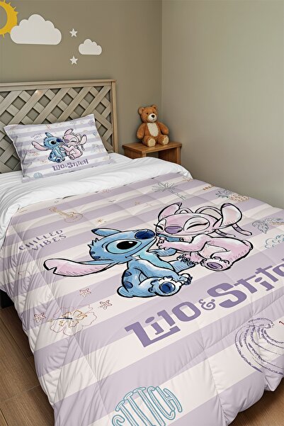 EVPANYA Πάπλωμα και μαξιλαροθήκη με σχέδια Stich και Arkadaşı για ένα άτομο