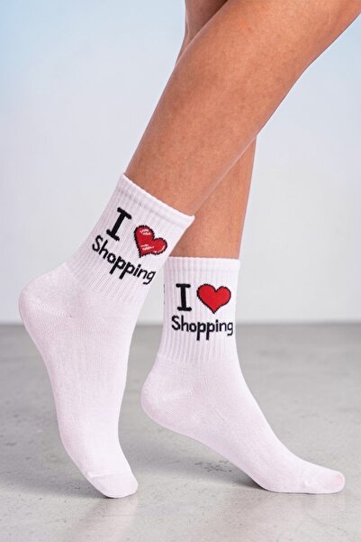 Esinti "I Love Shopping" Themed Socks White Women's Men's Teen College Socks ...
