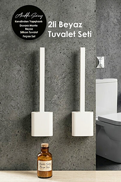 Anadolu Saray 2'li Set Beyaz Silikon Tuvalet Fırçası - Bükülebilir Esnek Başl...