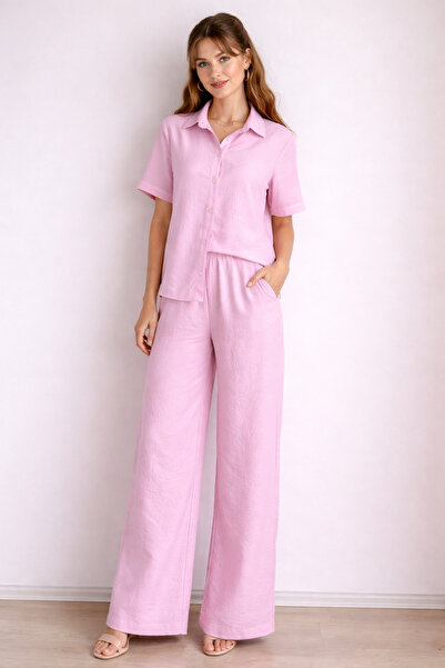 MIRENNA Women's Suit Woven Shirt and Pocketed Baggy Pants Comfortable Stretch...