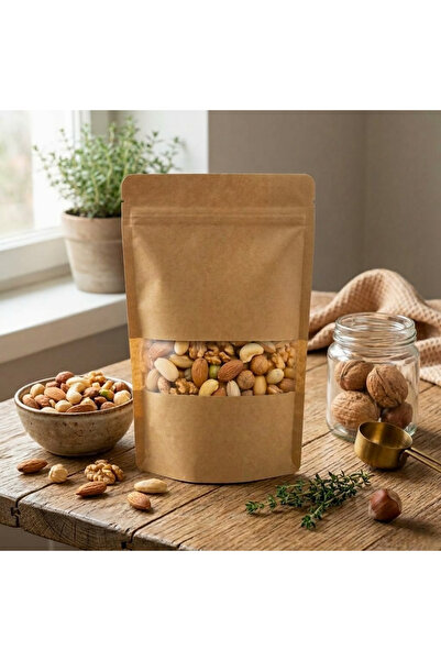 BKB AMBALAJ Kraft Pencereli Doypack Kilitli Ambalaj 13x22,5 cm – 200Adet Ayak...