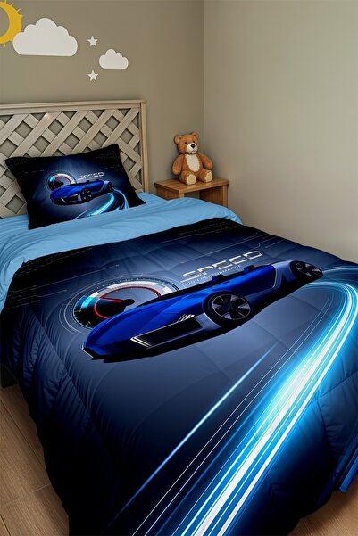 EVPANYA Μπλε πάπλωμα και μαξιλαροθήκη με σχέδιο Speed