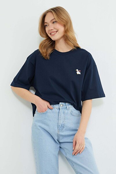 Fulla Moda Duck Embroidered Crew Neck T-Shirt