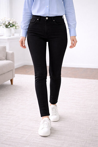 TRUEJNS Klara Γυναικείο Μαύρο Ψηλόμεσο Τζιν Λύκρα με στενό πόδι