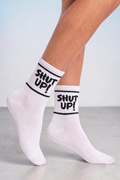 Esinti "Shut Up" Themed Socks White Women's Men's Teen College Socks - Single