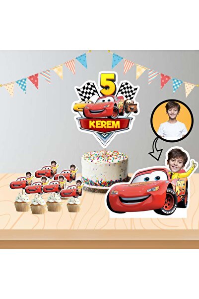 Parti Evreni Kişiye Özel Arabalar Cars Temalı Pano ve Pasta Süsü Seti