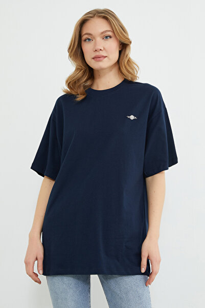 Fulla Moda Metal-Accented Crew Neck Casual T-Shirt