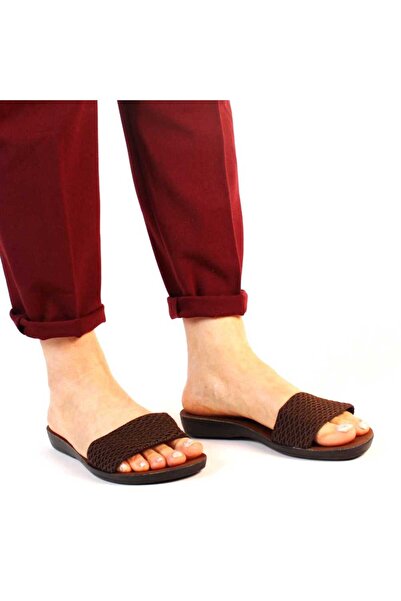 mm Women's slippers, brown, with low sole PP53-BROWN