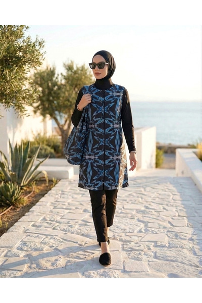 Plistre Γυναικείο Μαύρο Μπλε Σετ Μαγιό Παραλίας με Αδιάβροχο Σακίδιο, Πλήρως ...