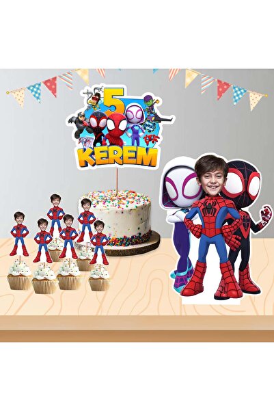 Parti Evreni Kişiye Özel Spidey Temalı Pano ve Pasta Süsü Seti