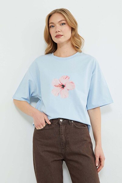 Fulla Moda Μπλουζάκι με άνθος ιβίσκου με τύπωμα oversized