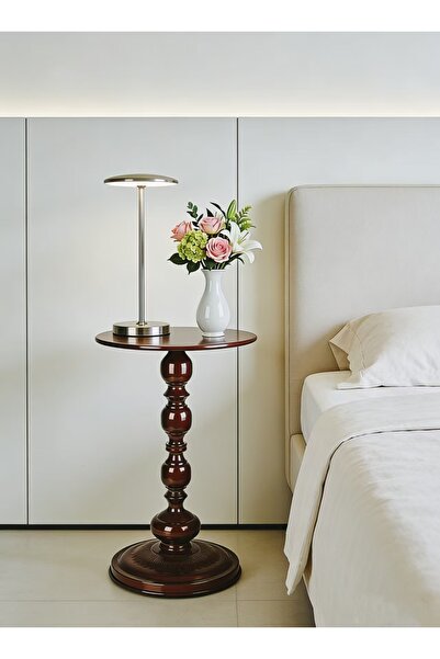 Mtanvxay 40cm Round Metal Side Table with Vintage Roman Design, Small Brown E...