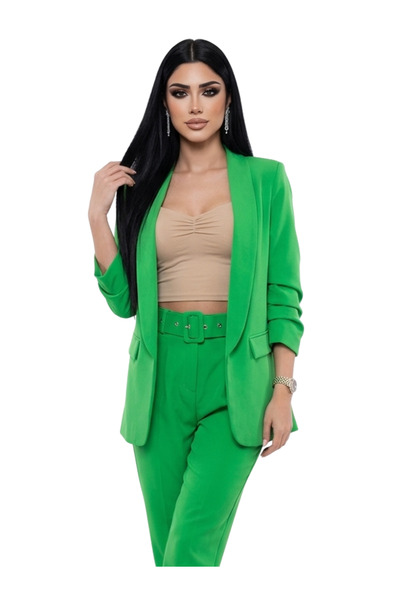 OEM Elegant green women's jacket, loose fit, gathered sleeves, M/L