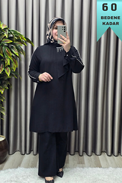 Elmas Tesettür Kadın Tesettür Giyim Büyük Beden Taşlı Fular Krep Abiye Tunik
