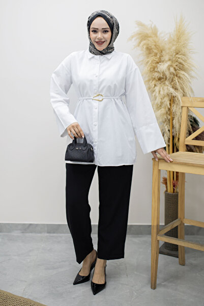 Tesettür Dünyası Kuşağı Gold Detailed Shirt Tsd260162 White