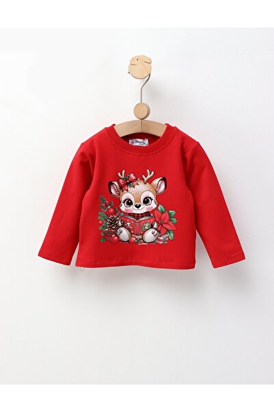 MiniKids Βρεφικό Χριστουγεννιάτικο Φούτερ με Τάρανδο και Δώρα, κόκκινο