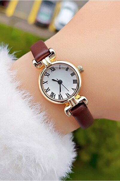 Weluxa White Dial Minimal Women's Wristwatch with Brown Leather Band