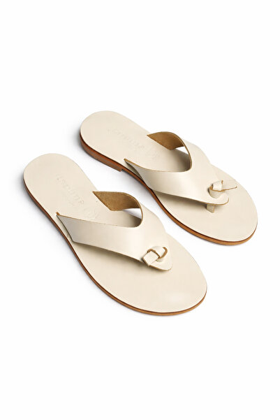 DaphneSandals Genuine Leather Cream Women's Slippers - K2117